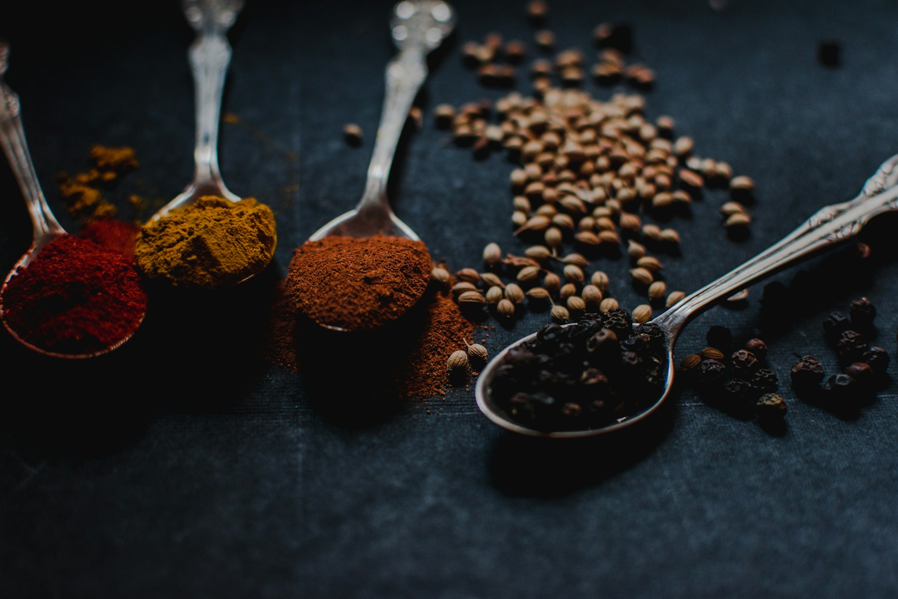 Spices arranged on a dark surface
